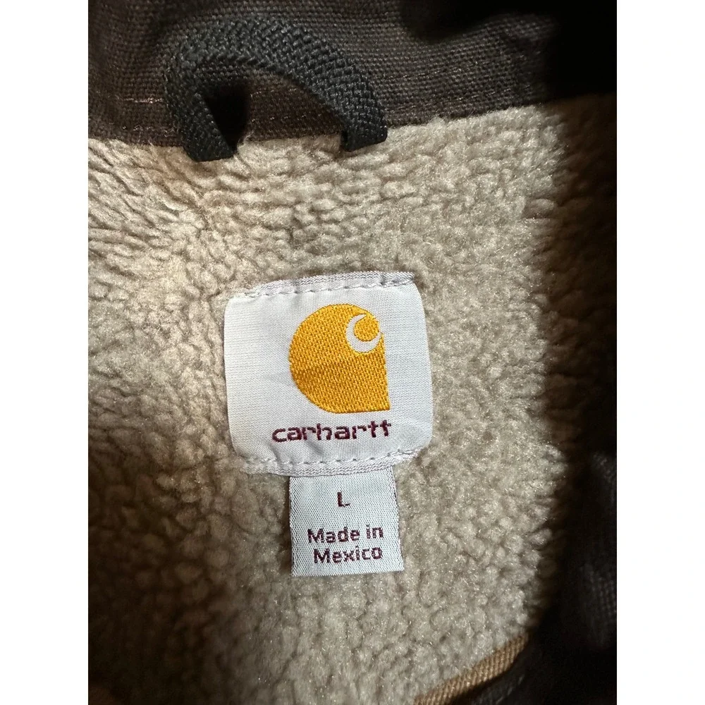Carhartt Ridge Coat Mens Large Brown Sherpa Lined Canvas Work Jacket C61 FRB